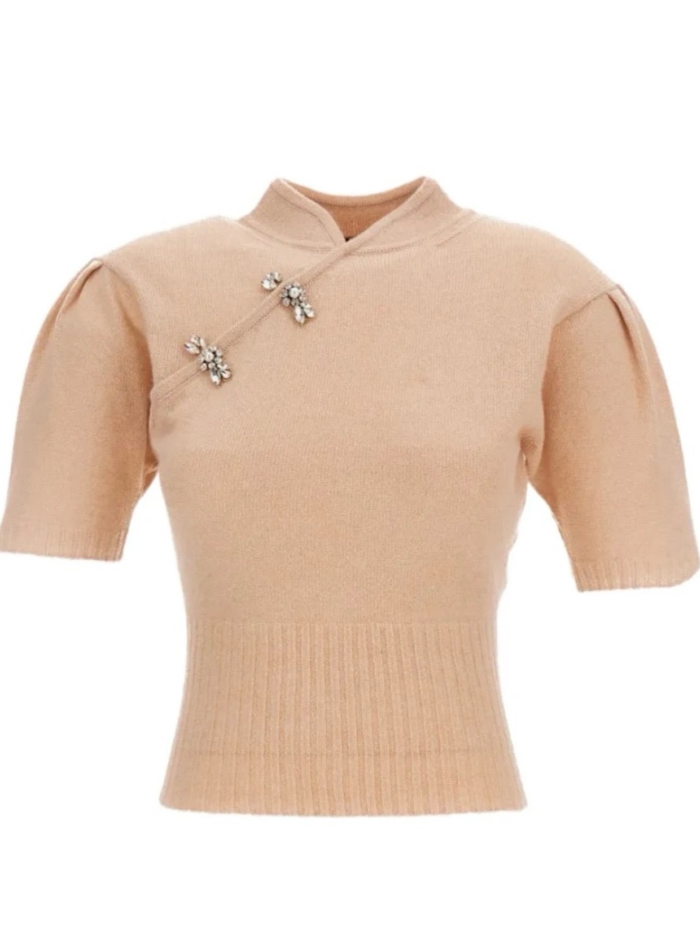 Simone Rocha Blush Pink Short Puff Sleeve Knit Sweater with Brooches